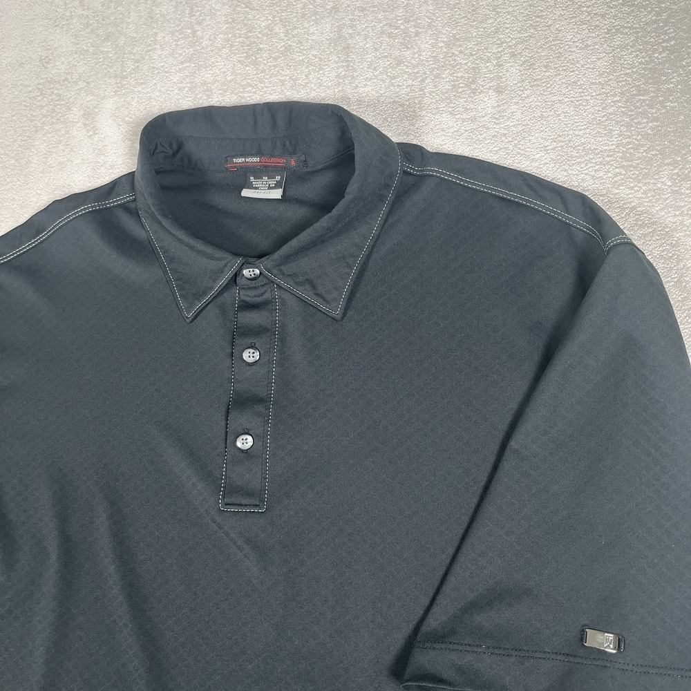 VTG-Nike Tiger Woods Polo Shirt Mens XL Black Wicking Golf Dri-Fit Performance